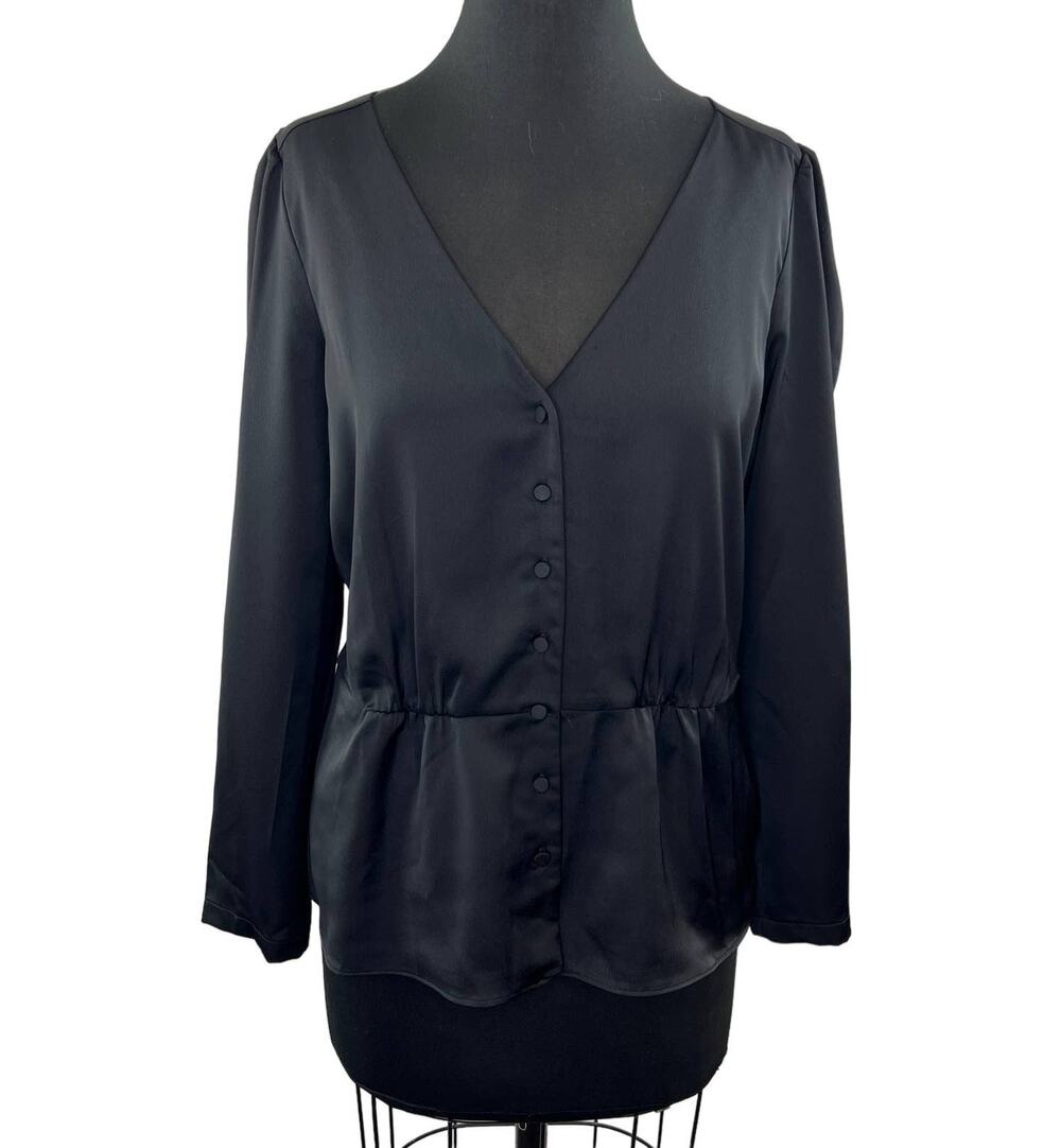 J. Crew Black Long Sleeve Satin-Crepe Peplum Blouse 3/4 Sleeve K2687 10T Tall